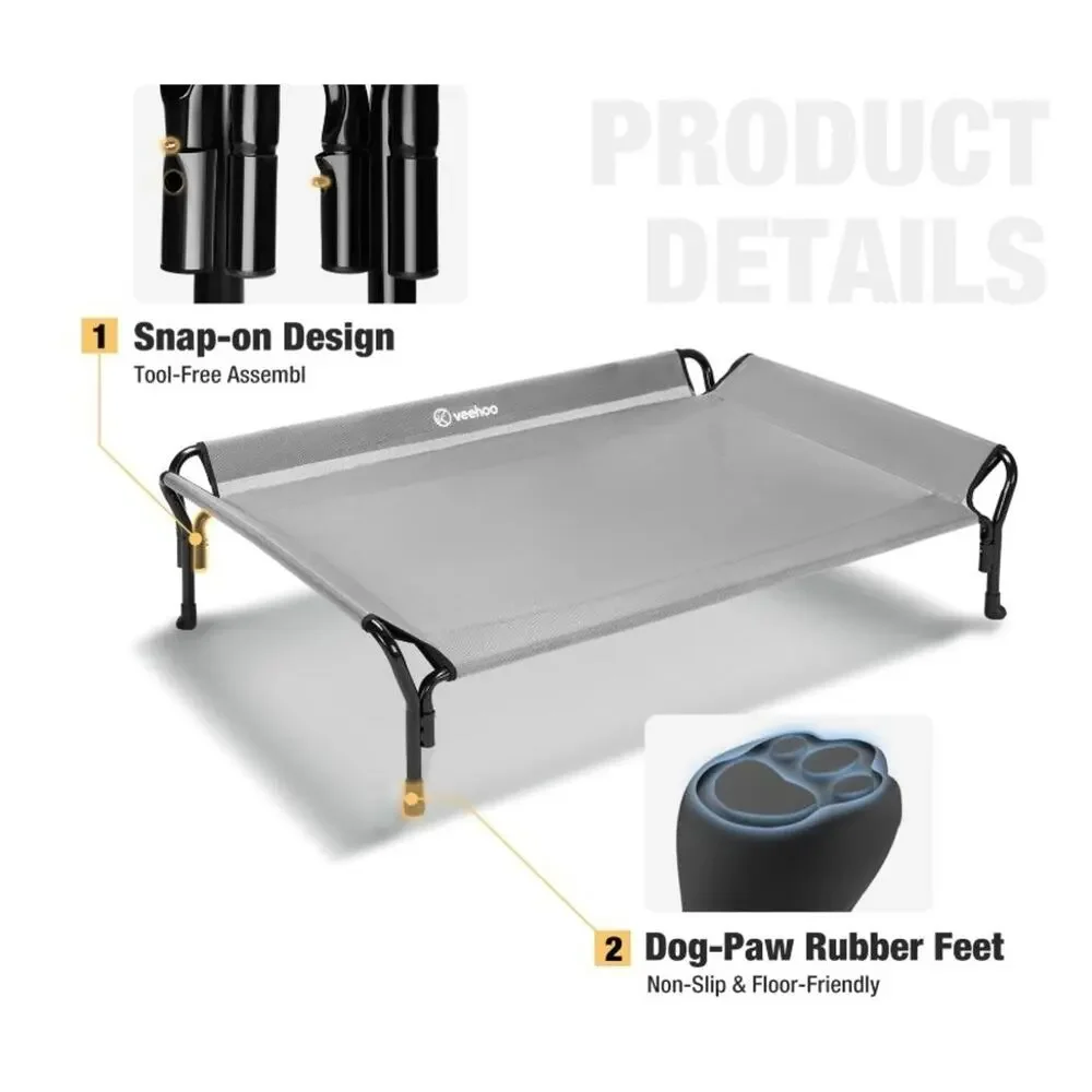 Veehoo Cooling Elevated Dog Bed, Raised Pet Cot with Guardrail & Slope Headrest,